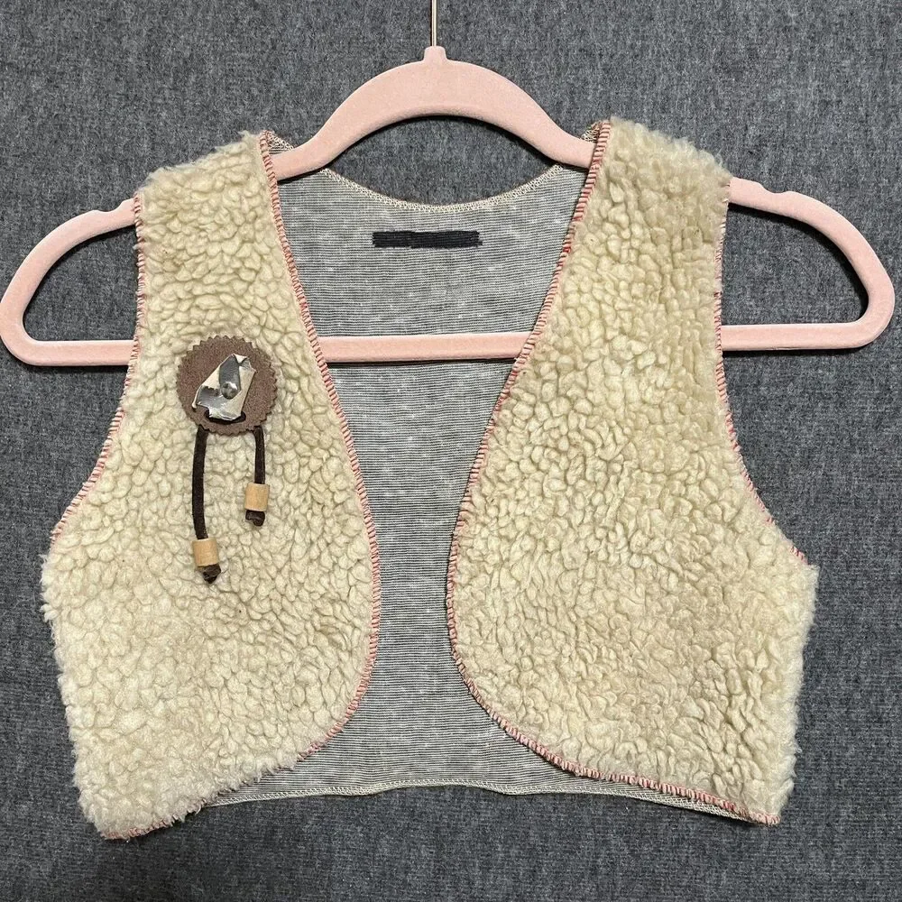 Vintage Child Cowboy Sheriff Costume Vest Western Dress Up Plush Faux Shearling